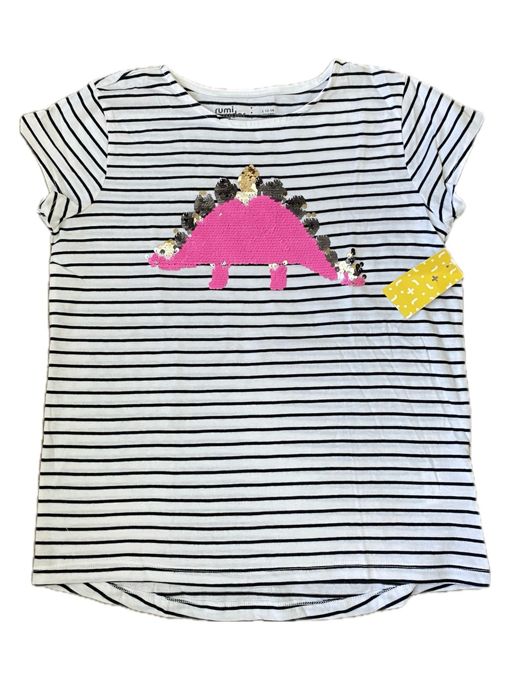 Rumi + Ryder striped flip-sequins dino short sleeve top NEW WITH TAGS